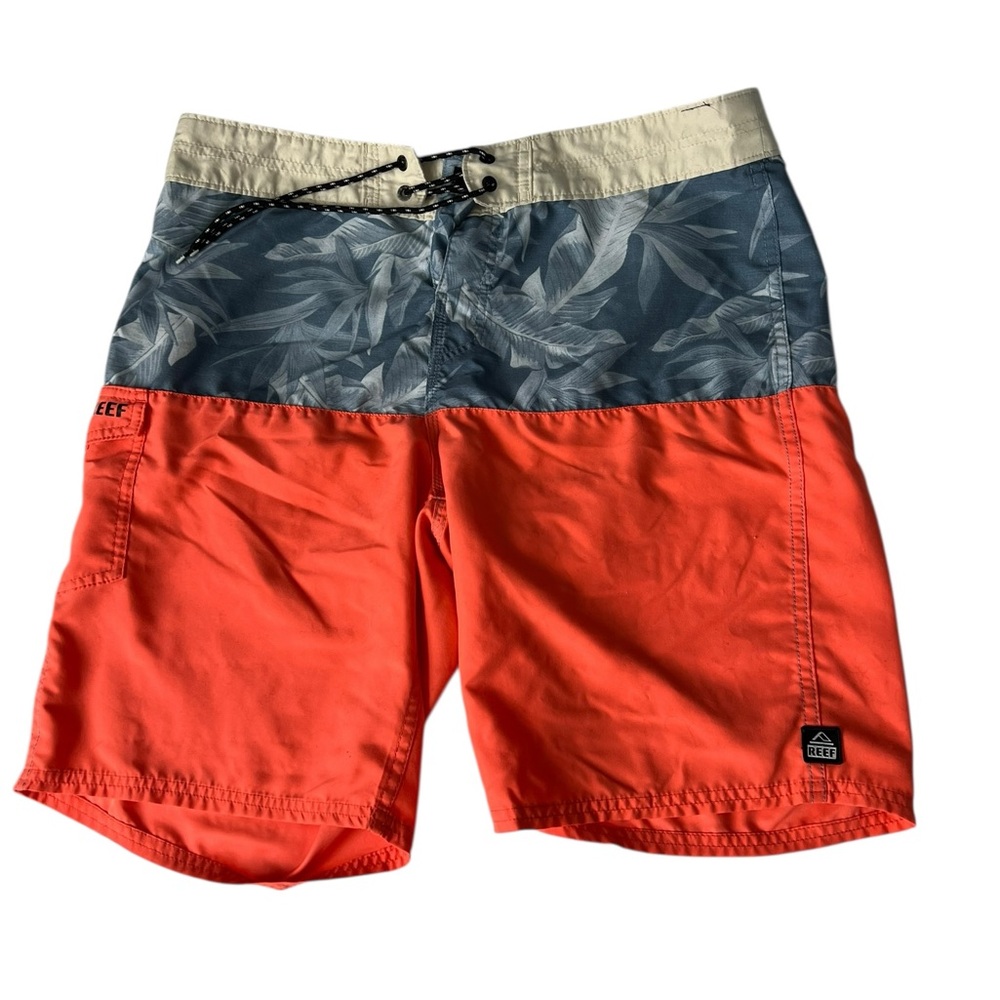 Reef Men’s White, Orange and Gray Beach Surf Shorts - Fits 34/36